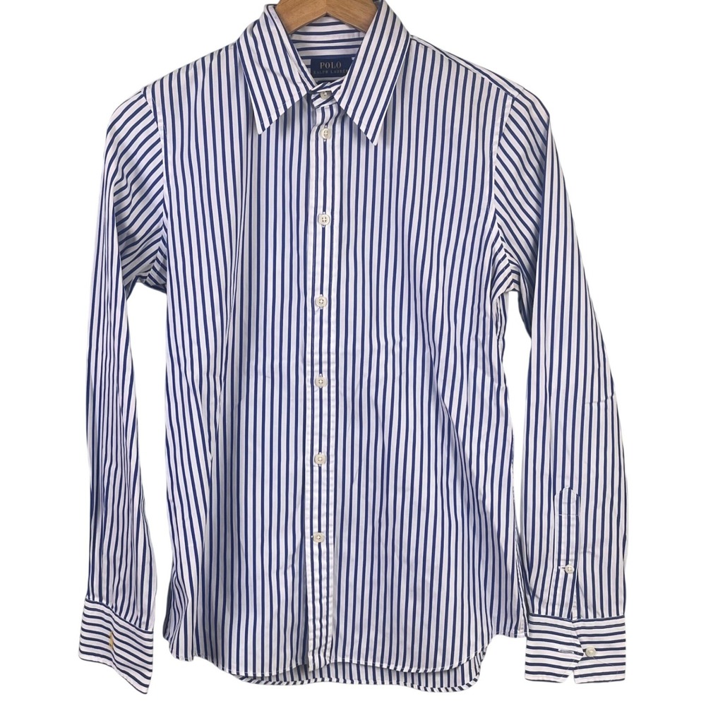 Polo Ralph Lauren Blue White Pin Striped Button Down Shirt Youth Size 6 Read